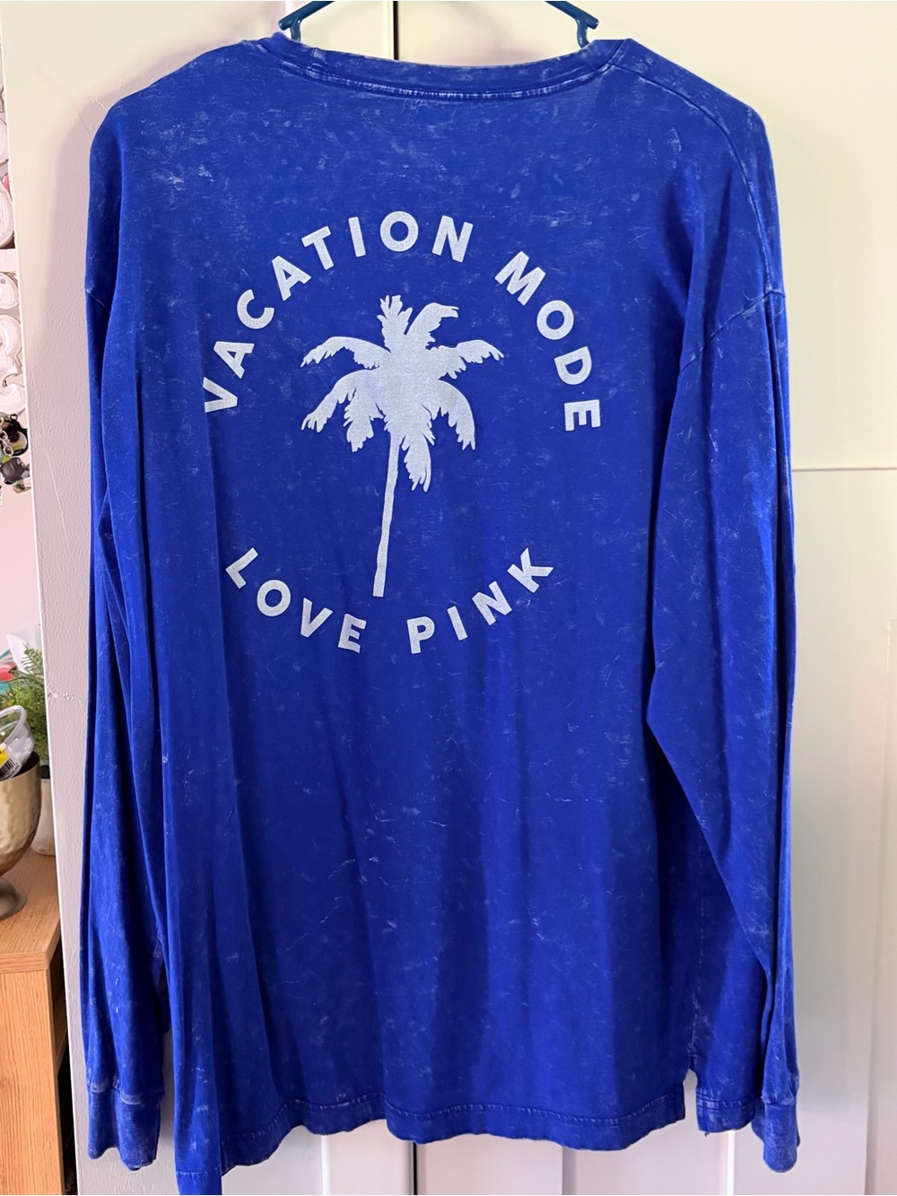 VS PINK Blue "Vacation Mode" Long Sleeve Tee LOVE PINK Large Oversized